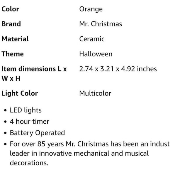 Mr. Christmas Ceramic Pumpkins LED Auto Tim - Set of 6 - Classic Halloween Décor - Picture 4 of 4